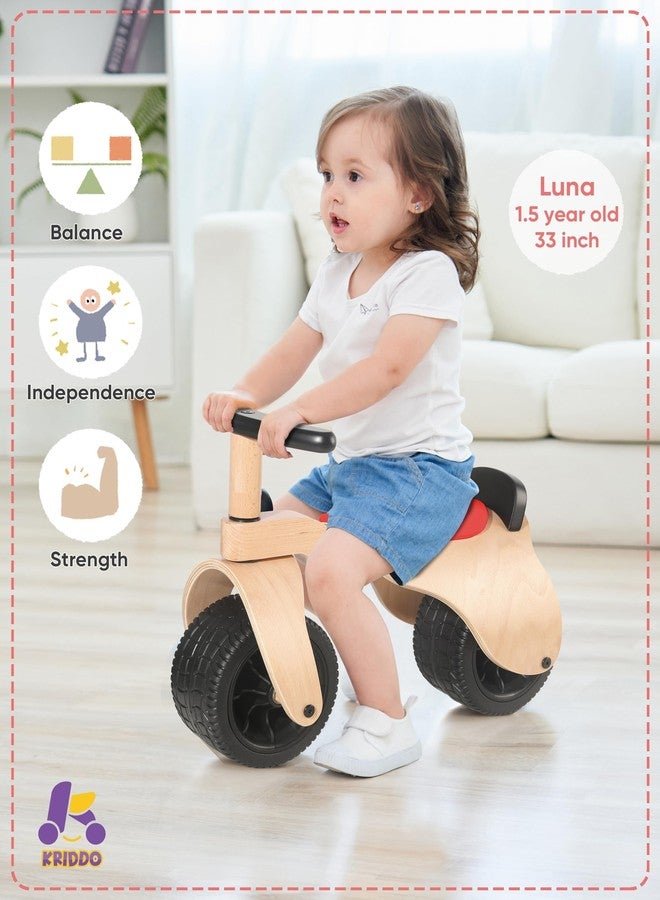 KRIDDO Wooden Baby Balance Bike 1 Year Old, Wide Wheels for Stable and Smooth Ride, Boy Girl First Balance Bike Gift for 12 Month to 3 Year, Non-Sharp Parts, Soft Seat, Red - Image 2
